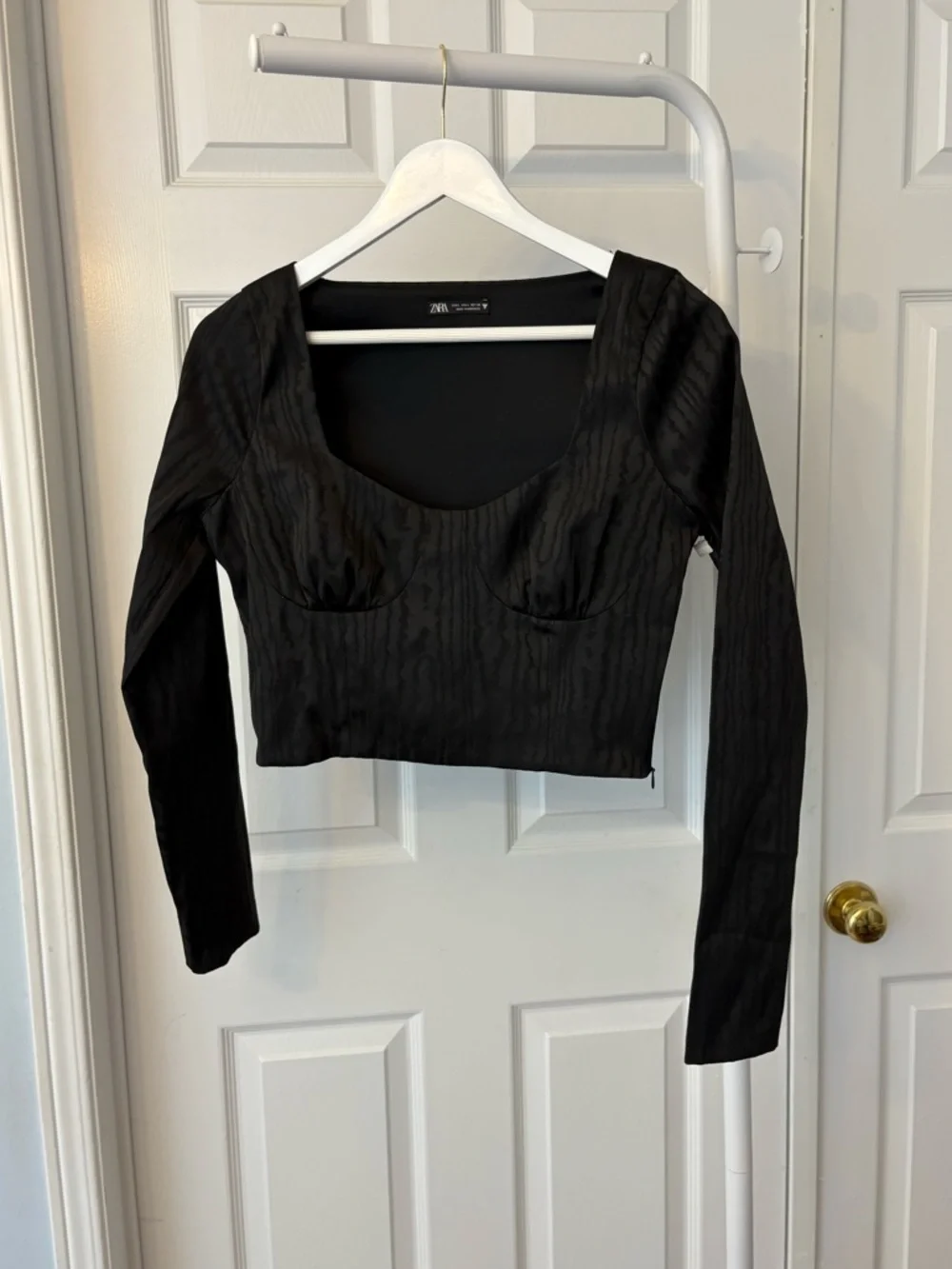 Zara Black Long Sleeve Cropped Bustier Top Size Large - Picture 9 of 14
